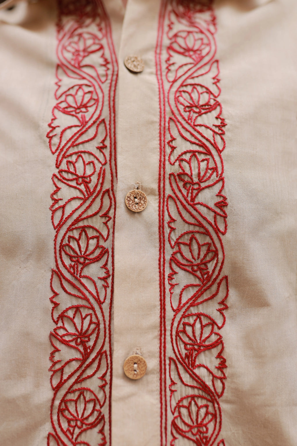 Beige Hand-Embroidered Khaddar Shirt