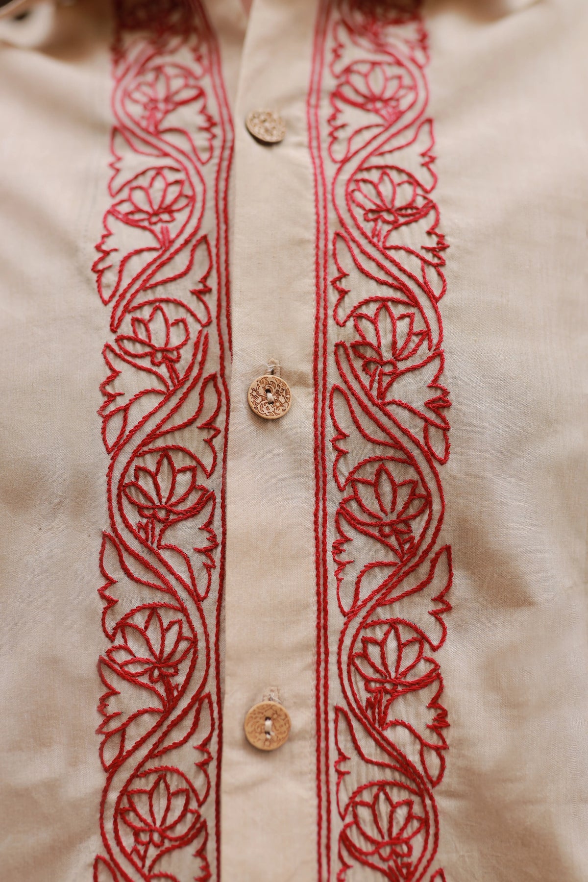 Beige Hand-Embroidered Khaddar Shirt