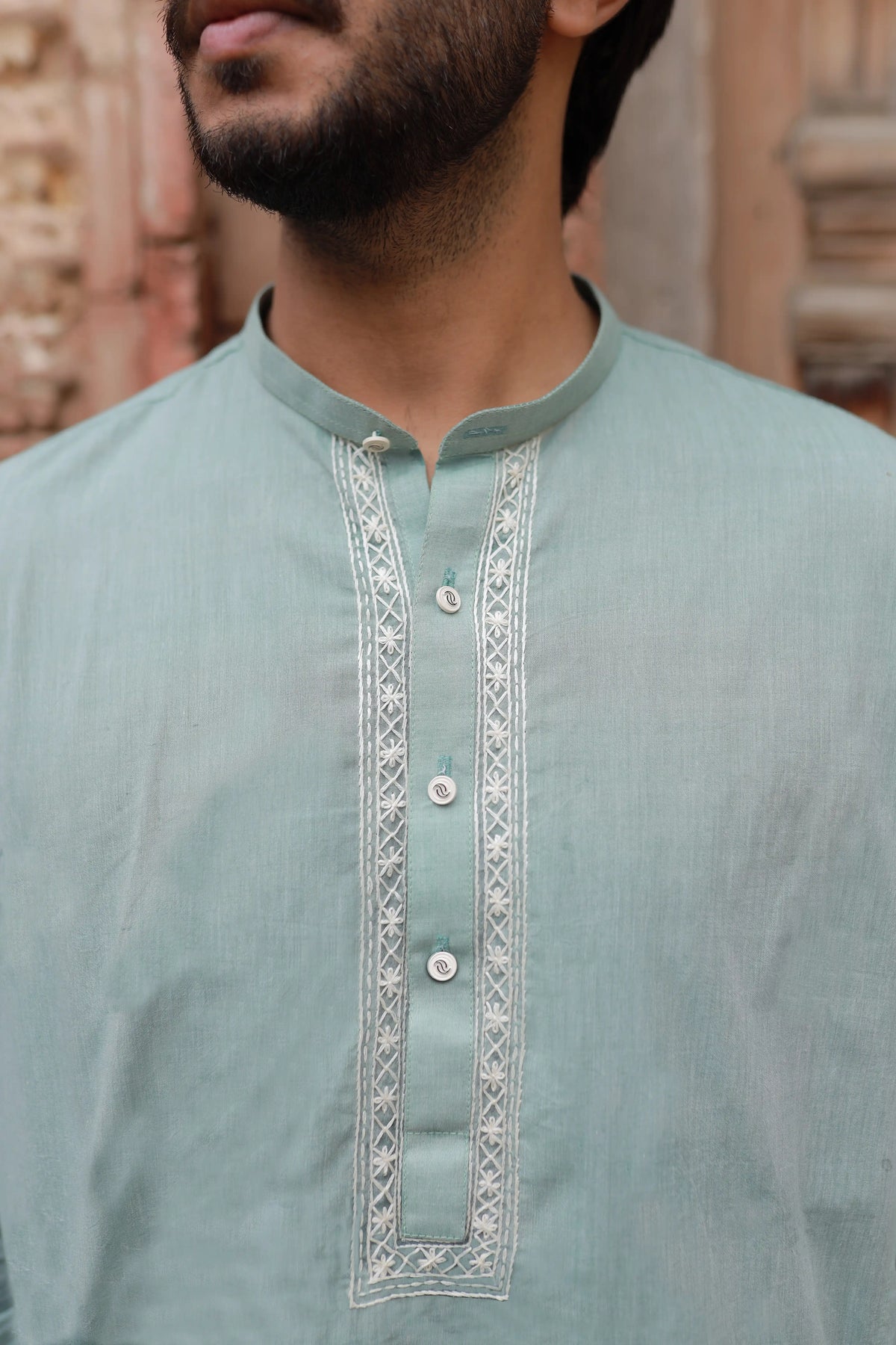Sage Mint Hand-Embroidered Kurta Set