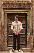 Beige Hand-Embroidered Khaddar Shirt
