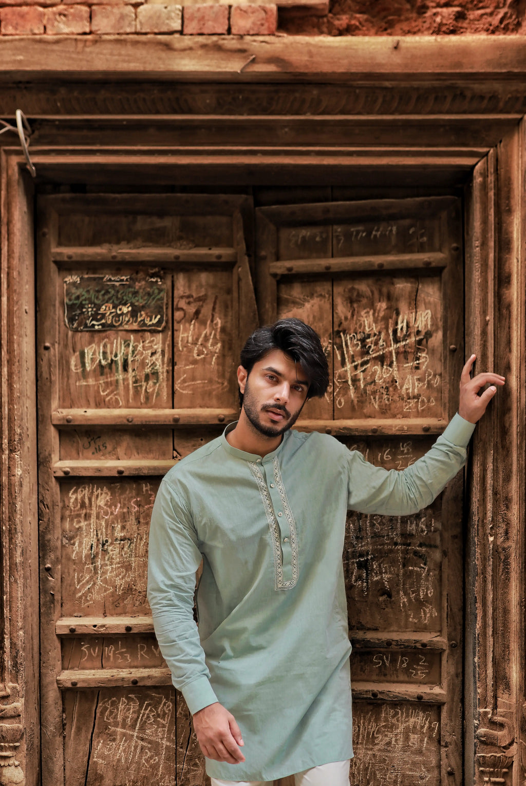 Sage Mint Hand-Embroidered Kurta Set