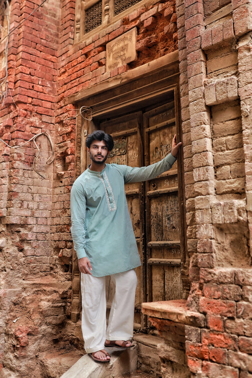 Sage Mint Hand-Embroidered Kurta Set