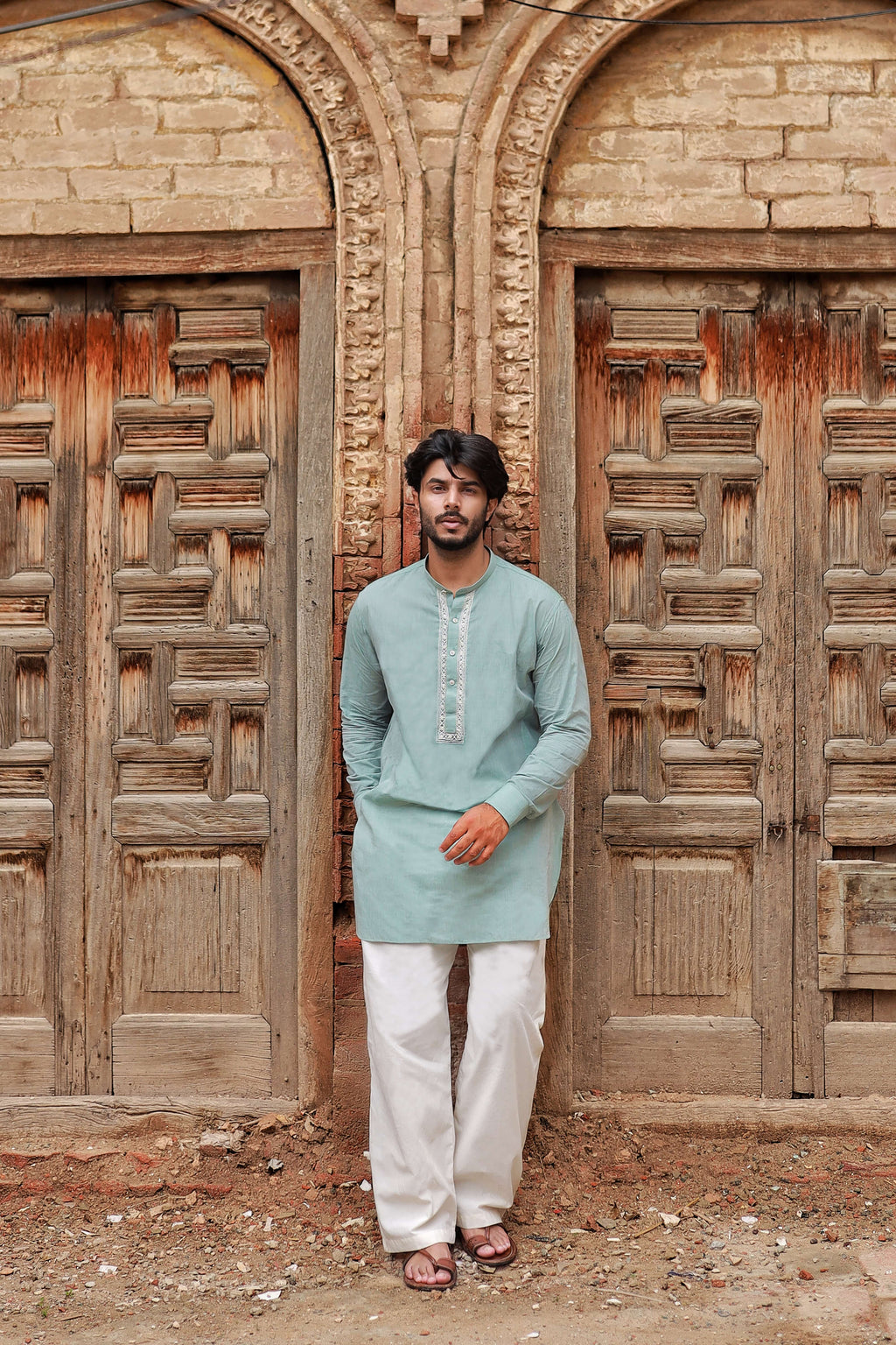 Sage Mint Hand-Embroidered Kurta Set