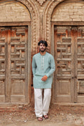 Sage Mint Hand-Embroidered Kurta Set