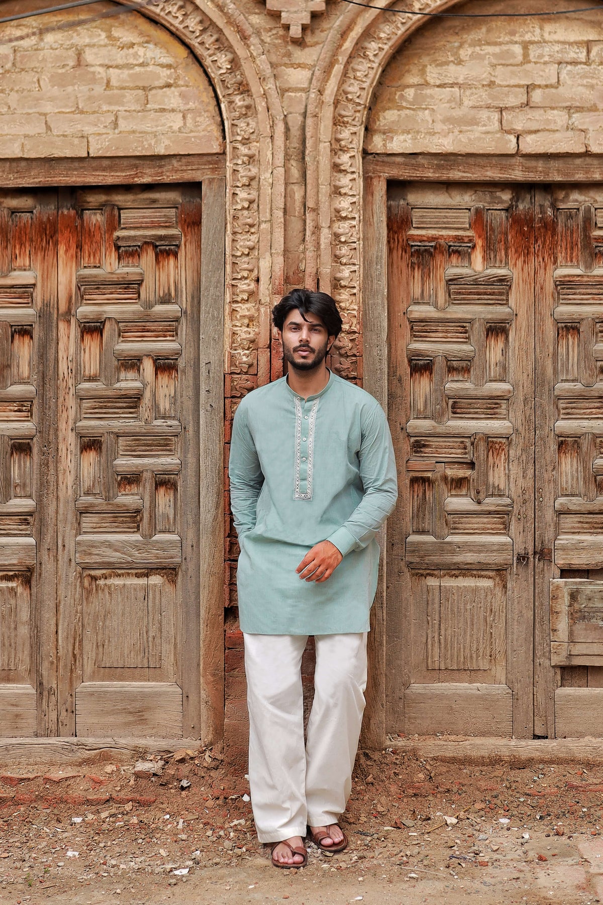 Sage Mint Hand-Embroidered Kurta Set