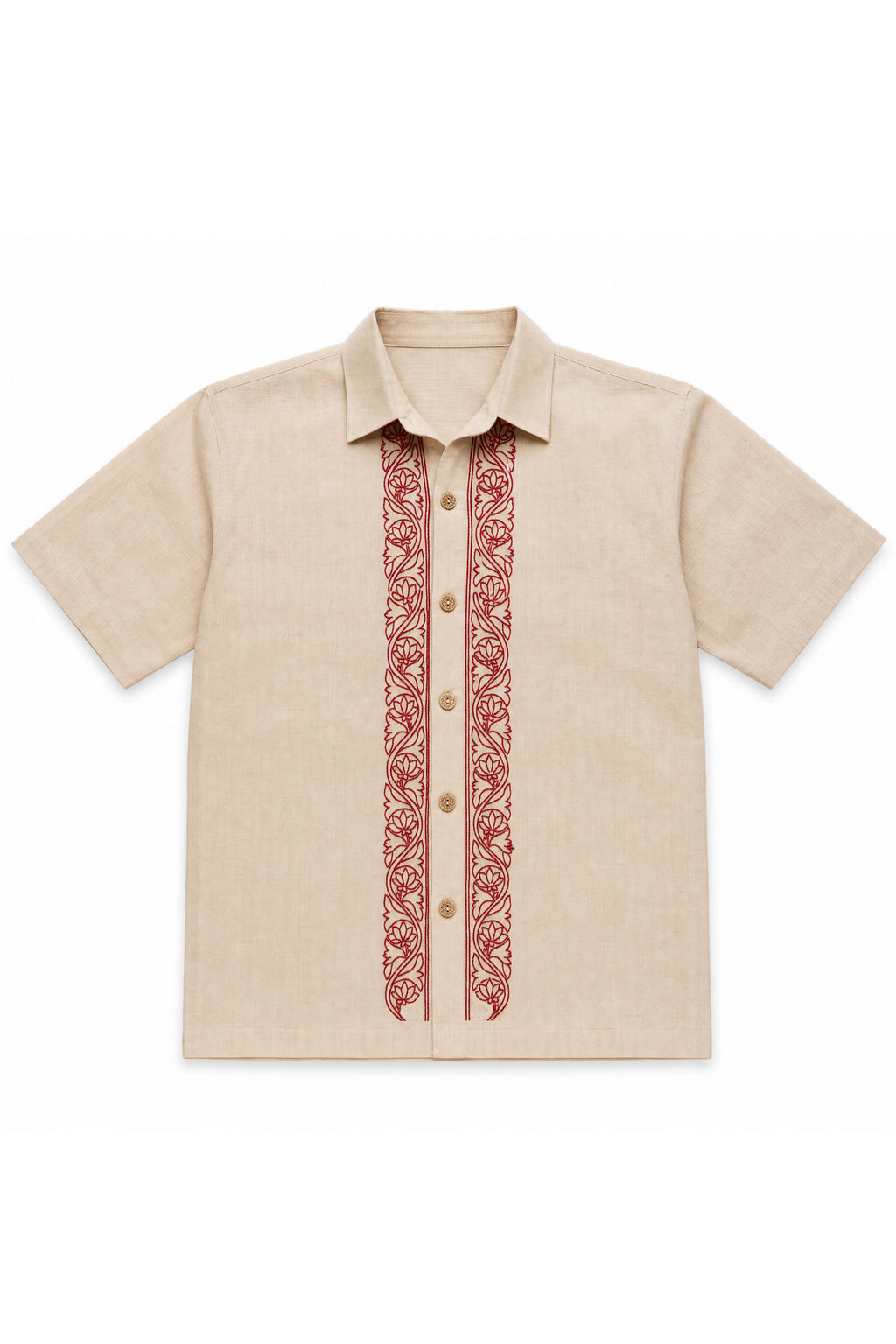 Beige Hand-Embroidered Khaddar Shirt