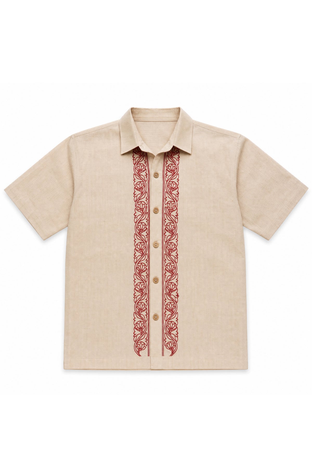 Beige Hand-Embroidered Khaddar Shirt